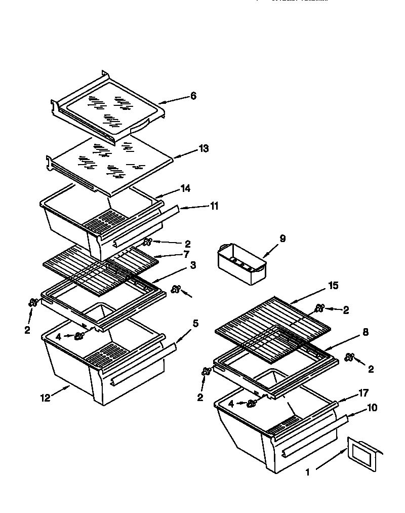Whirlpool ED25RQXFW01 refrigerator shelf diagram