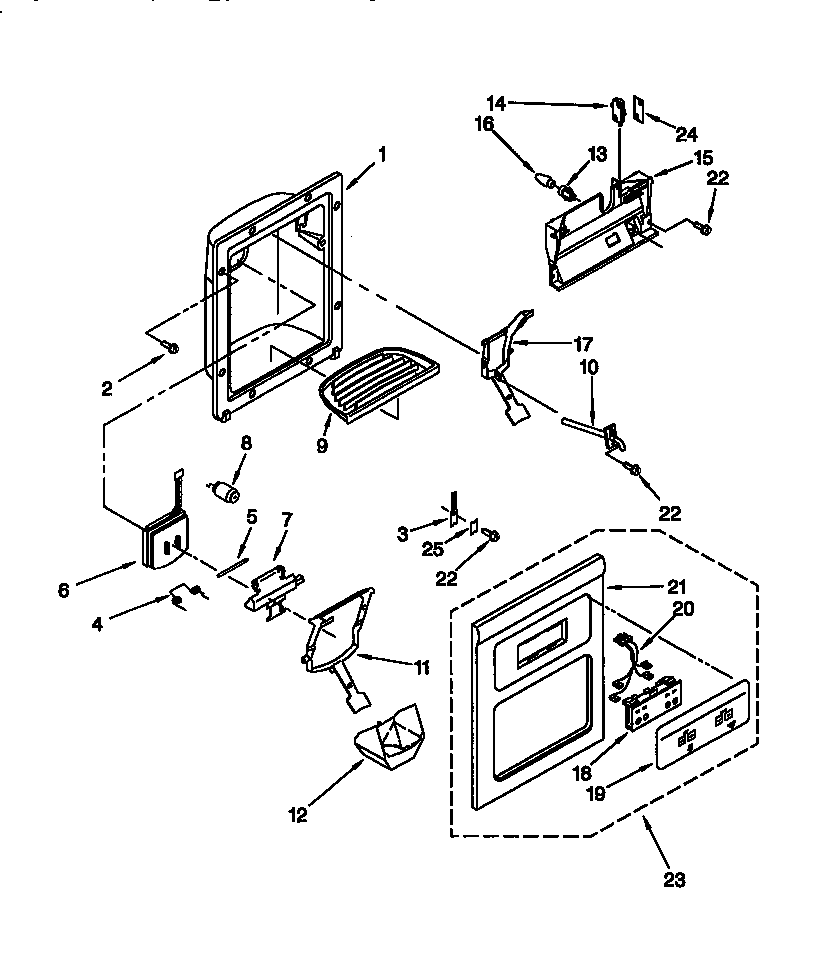 Whirlpool ED25RQXFW01 dispenser front diagram