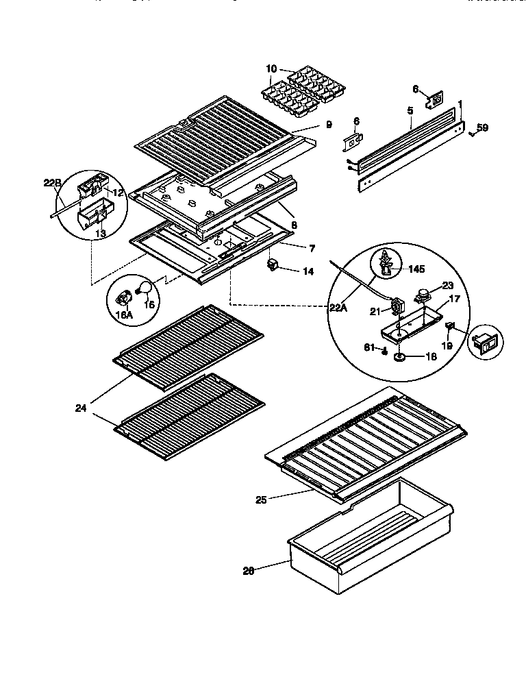 Universal/Multiflex (Frigidaire) MRT15CNEW4 shelves/controls diagram