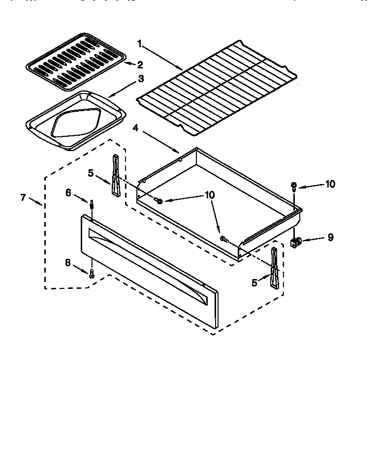 Whirlpool RF354BXEW1 drawer and broiler diagram