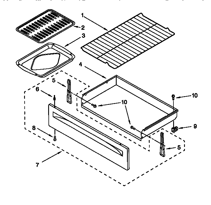 Whirlpool RF396LXEB1 drawer and broiler diagram