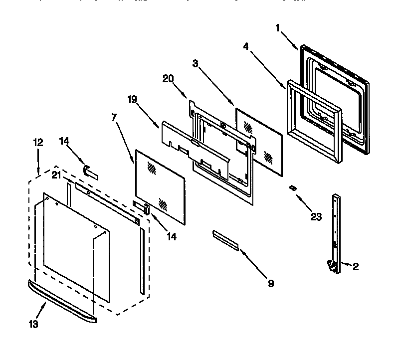 Whirlpool RBD305PDB6 upper oven door diagram