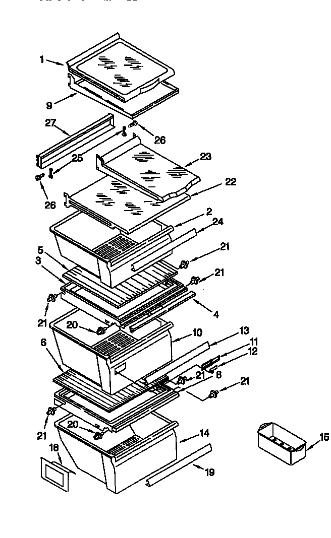 Whirlpool GD25DQXFB01 refrigerator shelf diagram