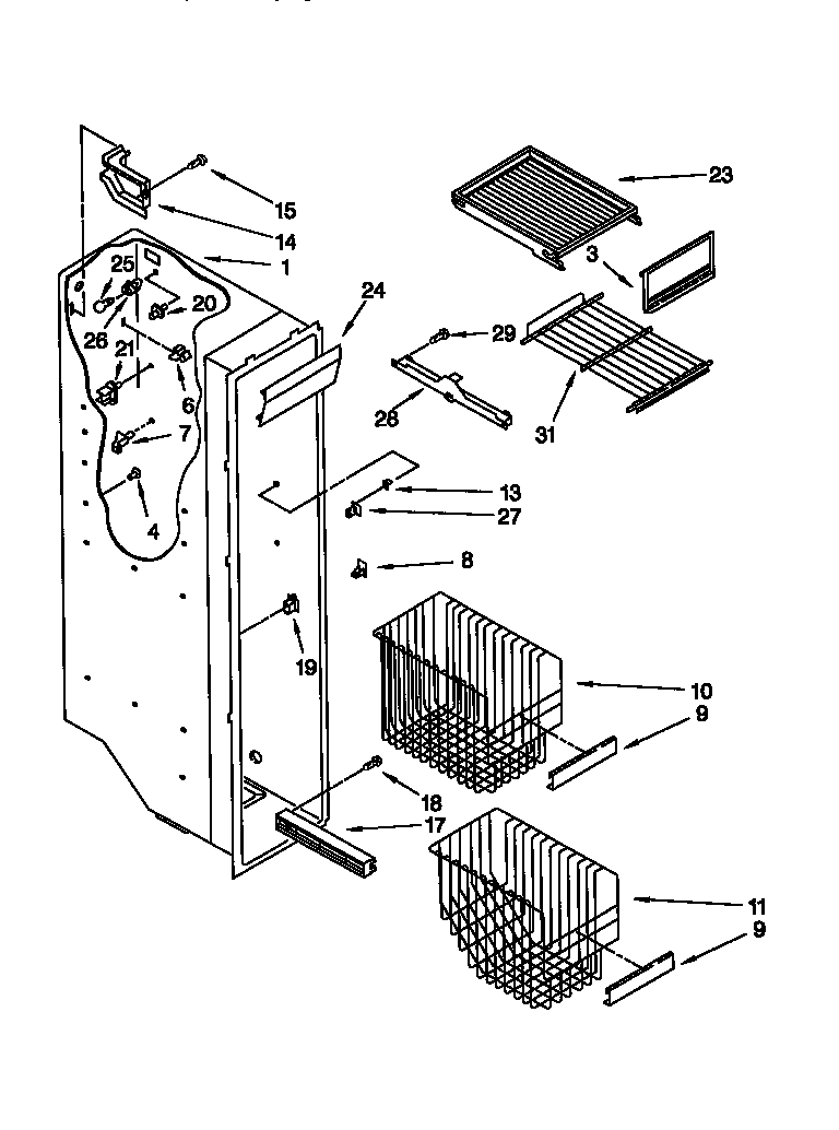 Whirlpool GD25DQXFB01 freezer liner diagram