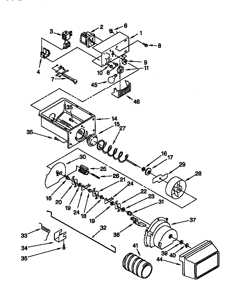 Whirlpool GD25DQXFB01 motor and ice container diagram
