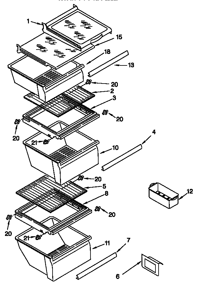 Whirlpool ED25PQXFN01 refrigerator shelf diagram