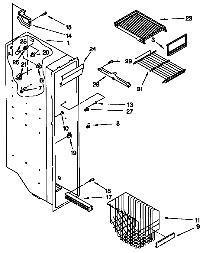 Whirlpool ED25PQXFN01 freezer liner diagram
