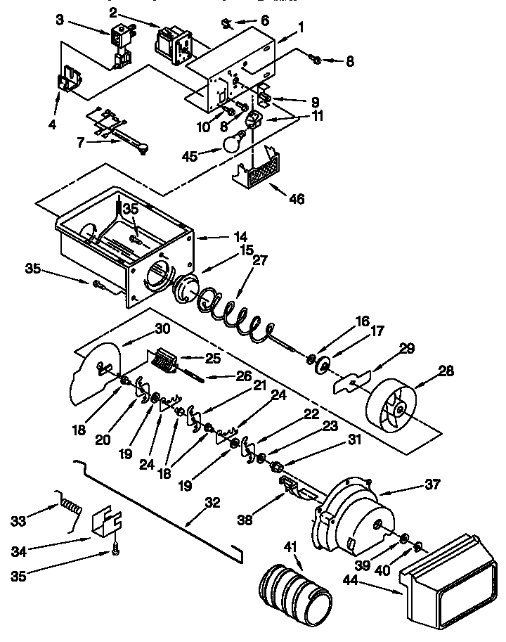 Whirlpool ED25PQXFN01 motor and ice container diagram