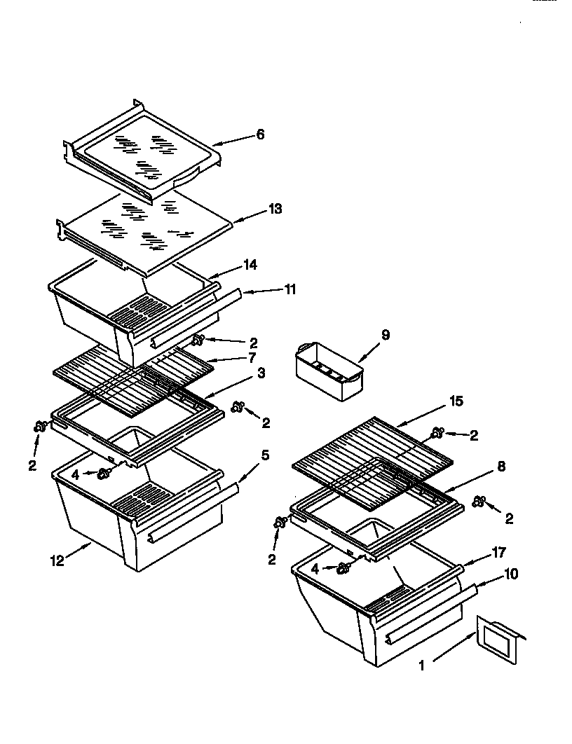 Whirlpool ED25RQXFW02 refrigerator shelf diagram