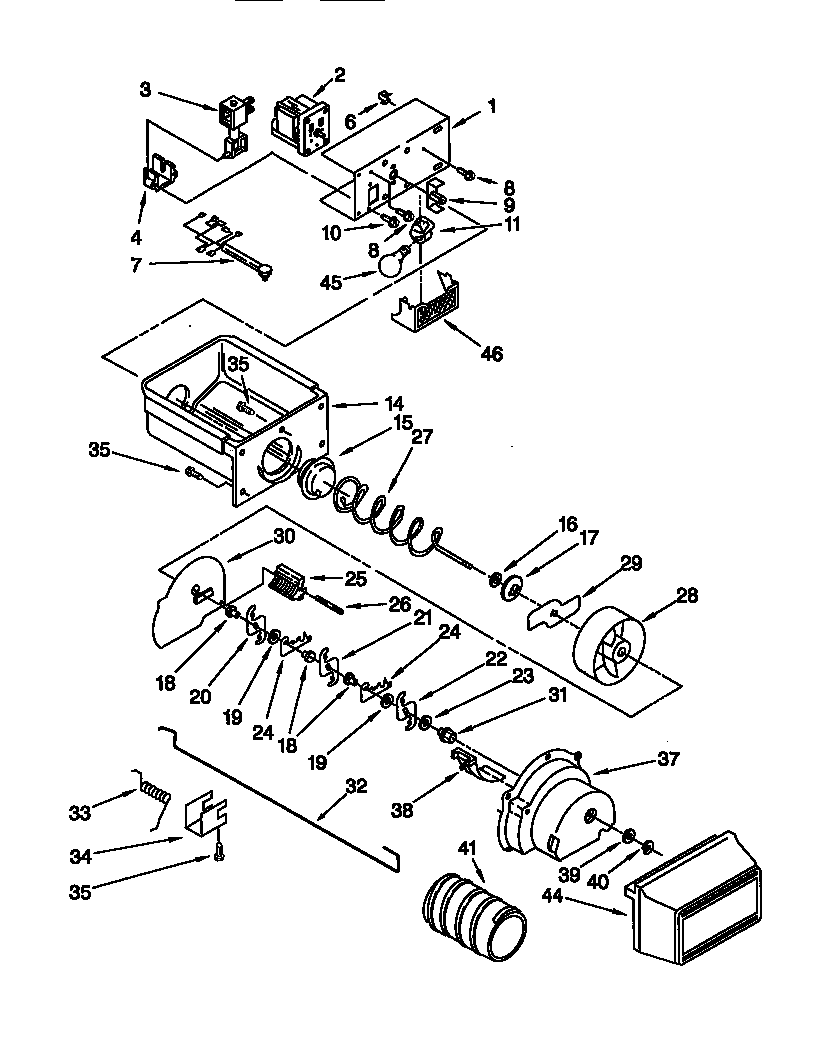 Whirlpool ED25RQXFW02 motor & ice container diagram