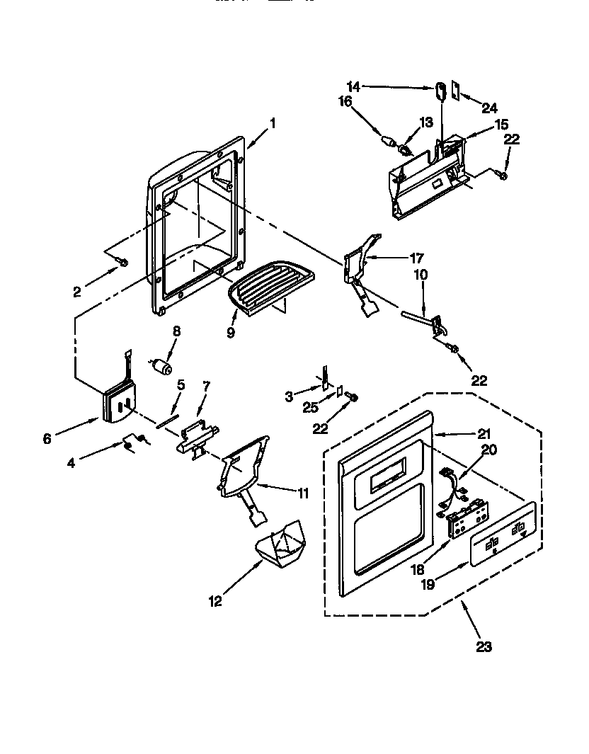 Whirlpool ED25RQXFW02 dispenser front diagram
