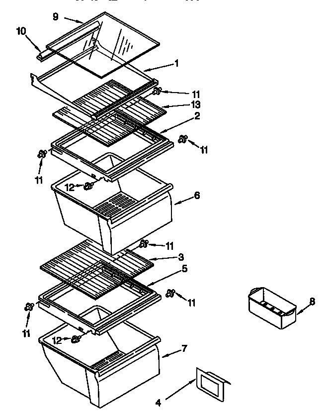 Whirlpool ED25TQXFN01 refrigerator shelf diagram