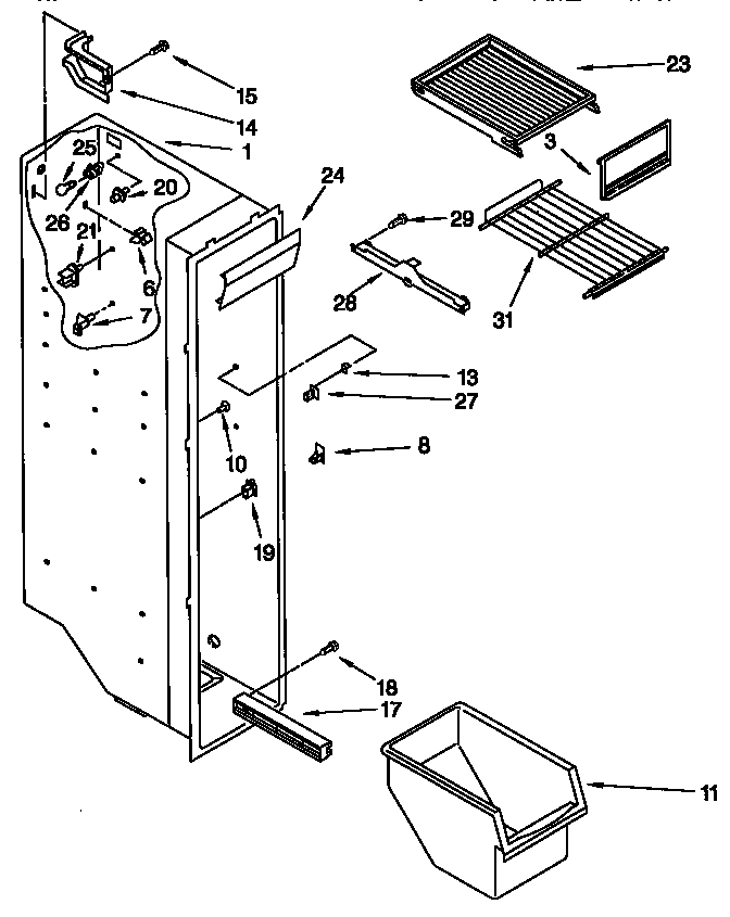 Whirlpool ED25TQXFN01 freezer liner diagram