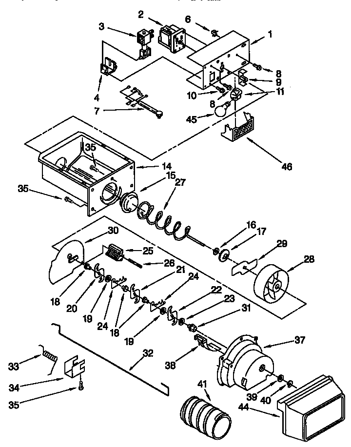 Whirlpool ED25TQXFN01 motor and ice container diagram