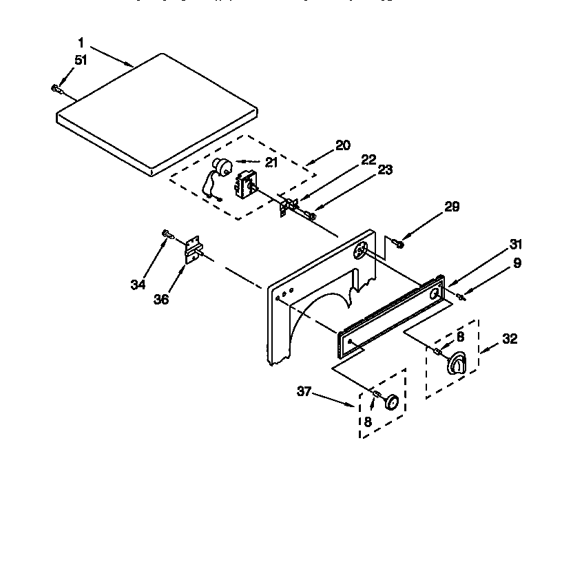 Kenmore 11088722891 top and console diagram