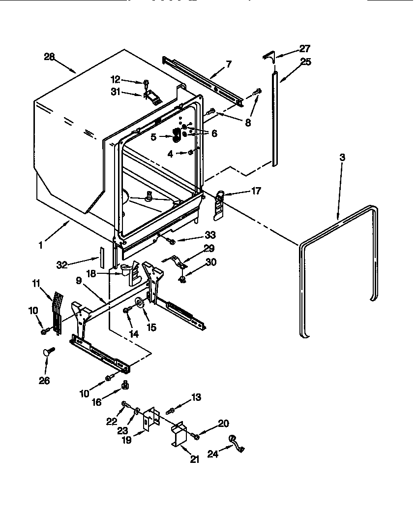 KitchenAid KUDS24SEAL3 tub and frame diagram