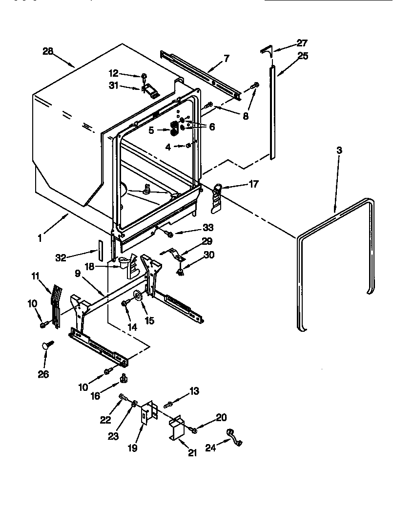 KitchenAid KUDV24SEBL3 tub and frame diagram