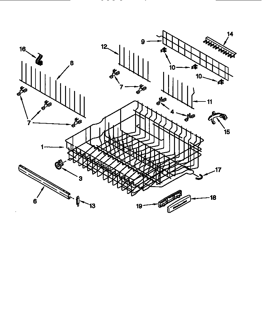 KitchenAid KUDV24SEBL3 upper rack and track diagram