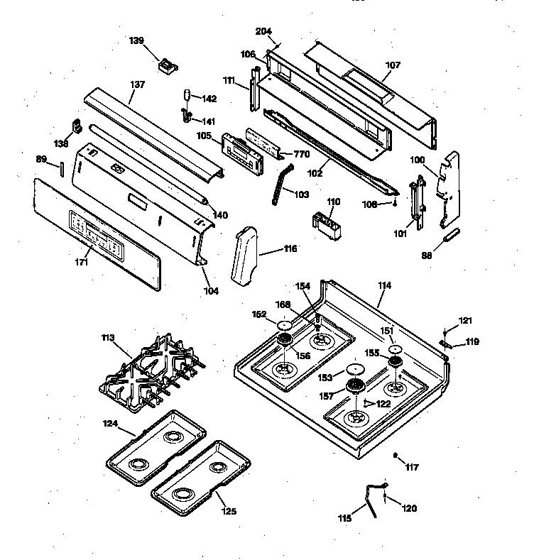 GE JGBP86WEA1WW control panel & cooktop diagram