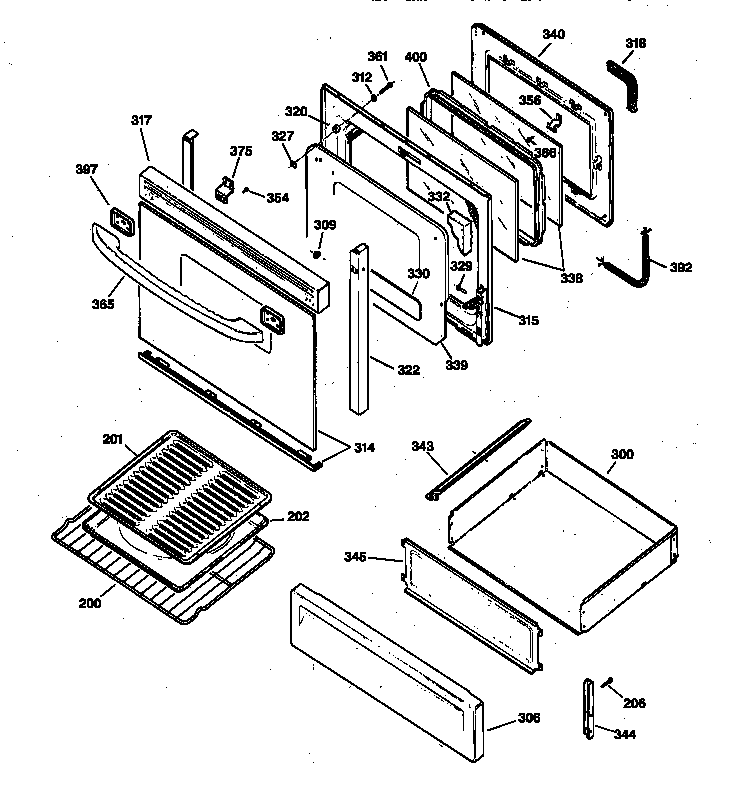 GE JGBP86WEA1WW door & drawer parts diagram