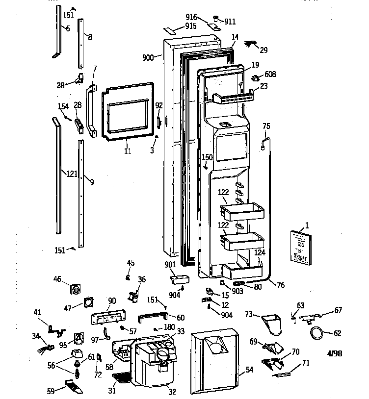 GE MSK28PFZDAA freezer door diagram