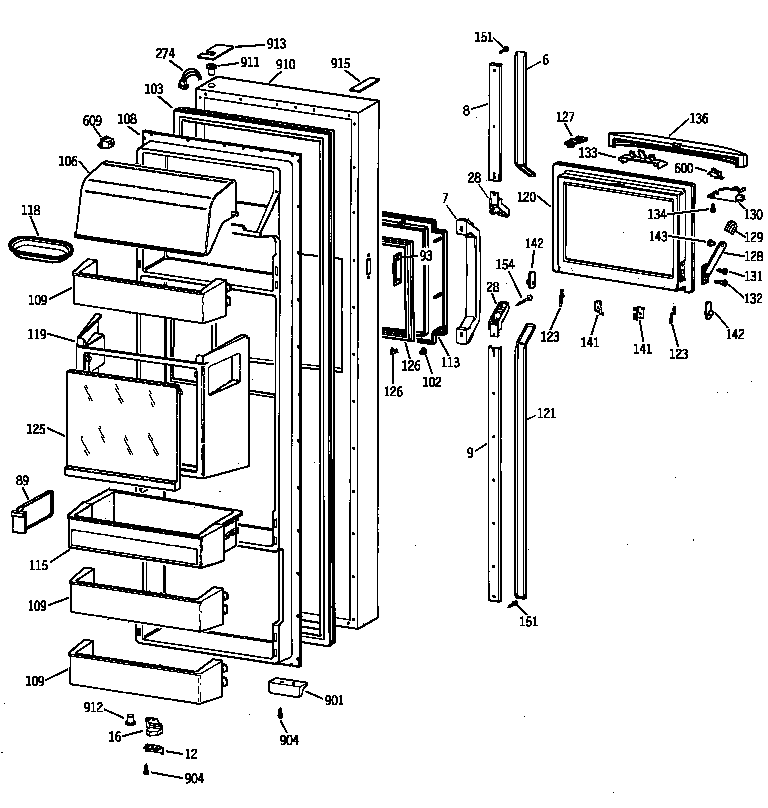 GE MSK28PFZDAA fresh food door diagram