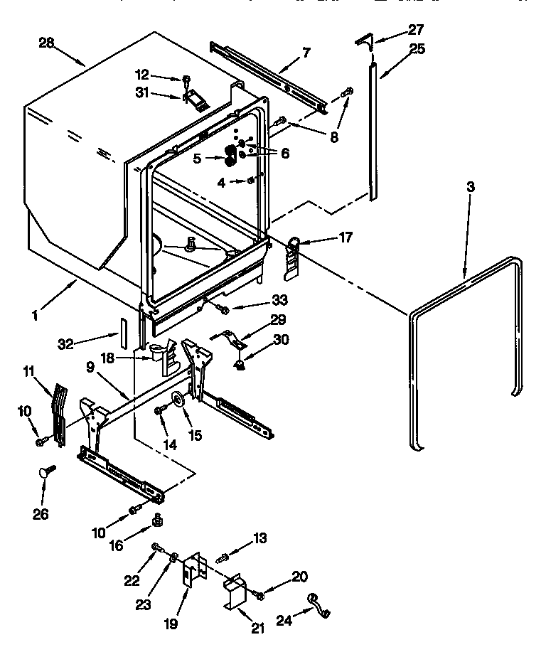 KitchenAid KUDM24SEAL3 tub and frame diagram