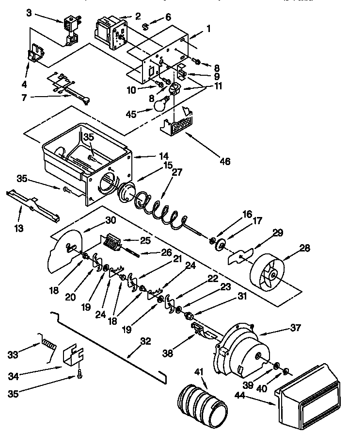 Kenmore 10657262790 motor and ice container diagram