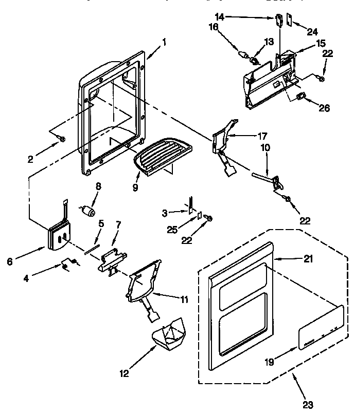 Kenmore 10657532790 dispenser front diagram