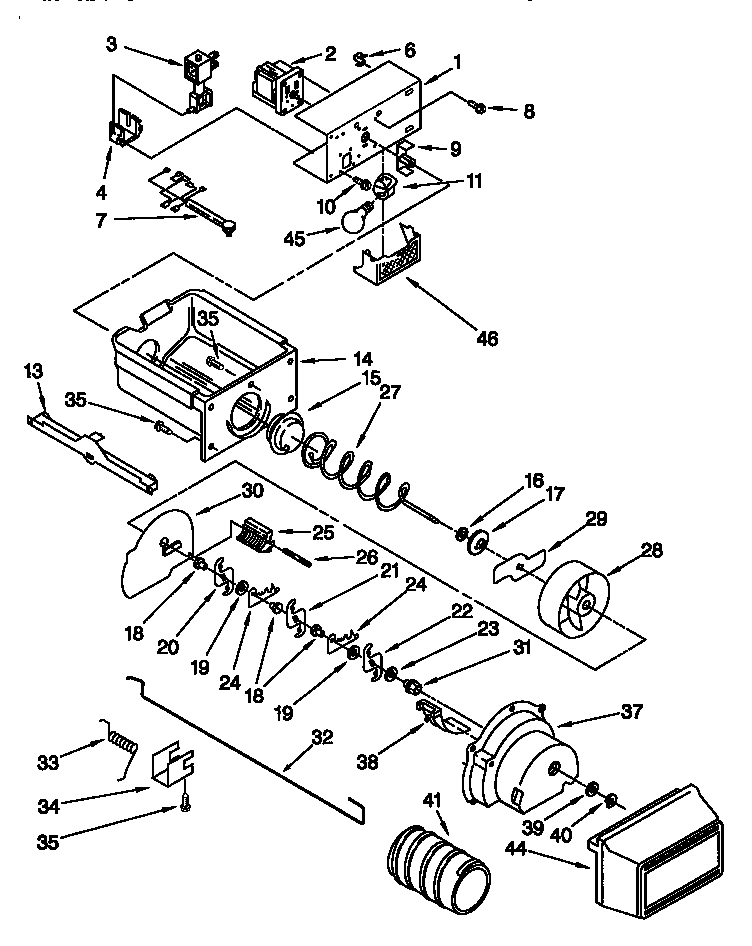Kenmore 10657071790 motor and ice container diagram