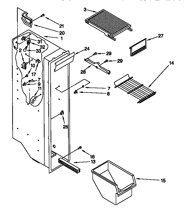Kenmore 10657757791 freezer liner diagram