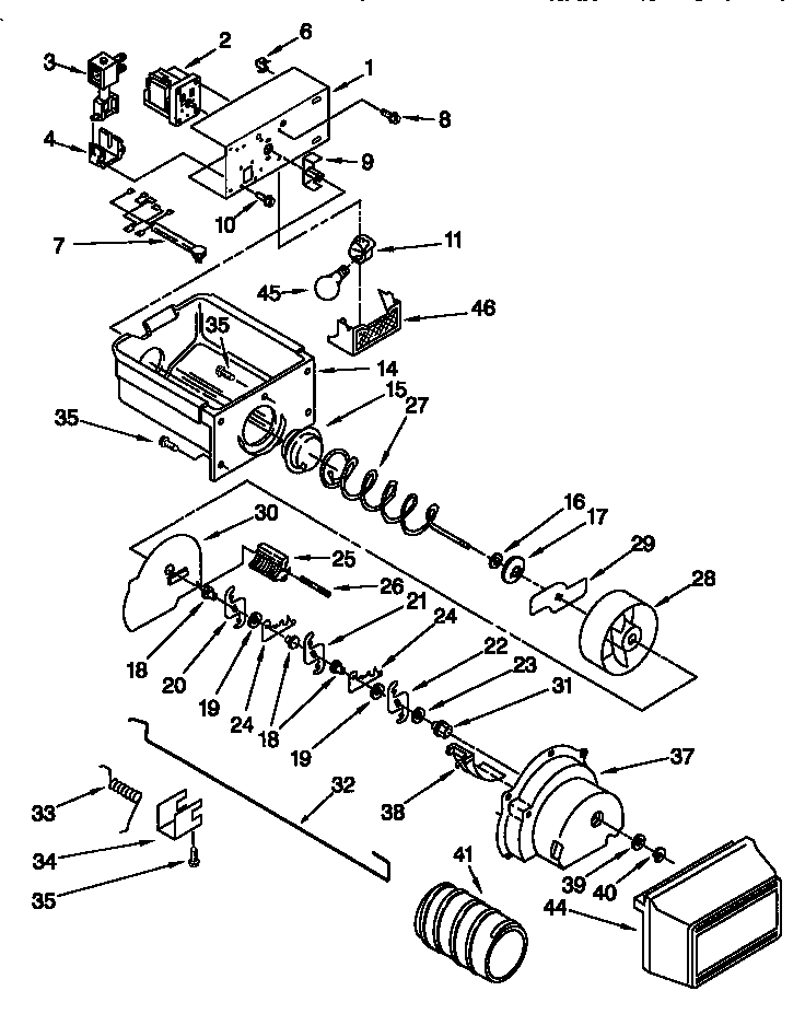 Kenmore 10657757791 motor and ice container diagram