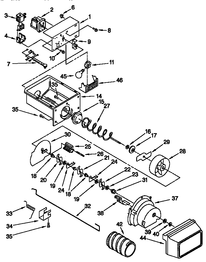 Kenmore 10657562791 motor and ice container diagram