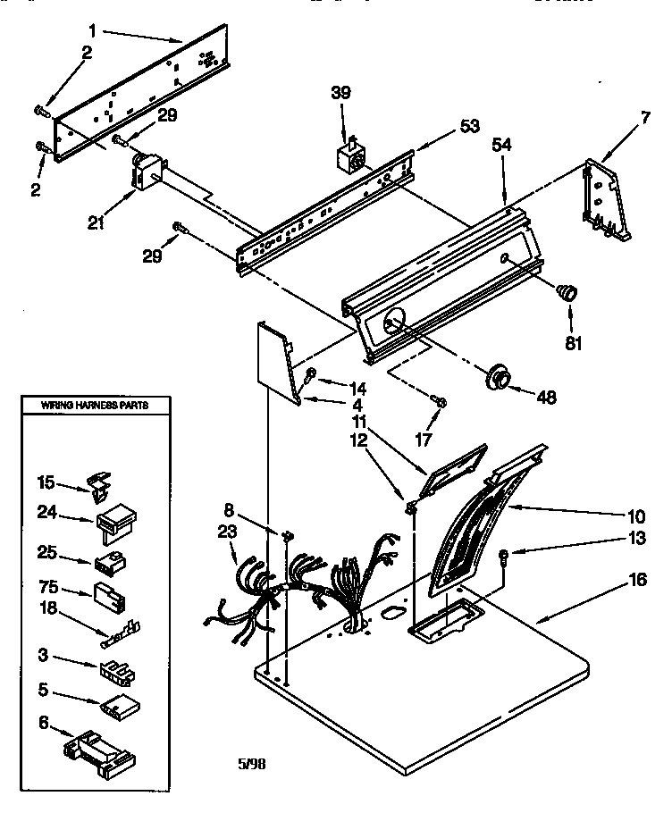 Whirlpool LGR3624EQ1 top and console diagram