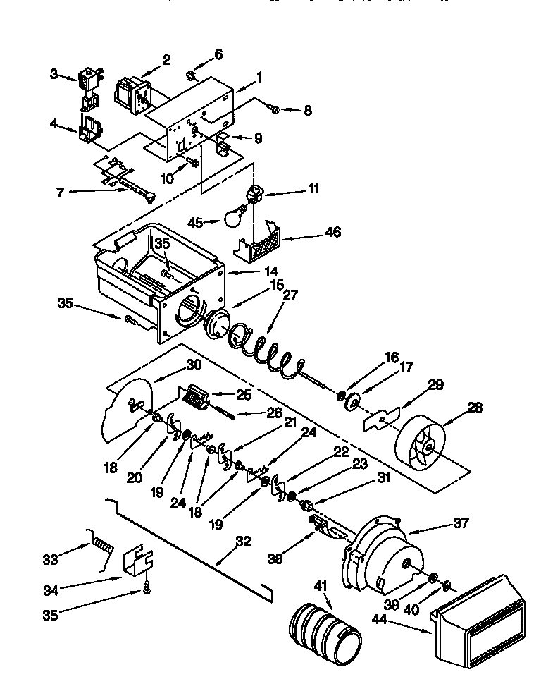 Kenmore 10657762791 motor and ice container diagram