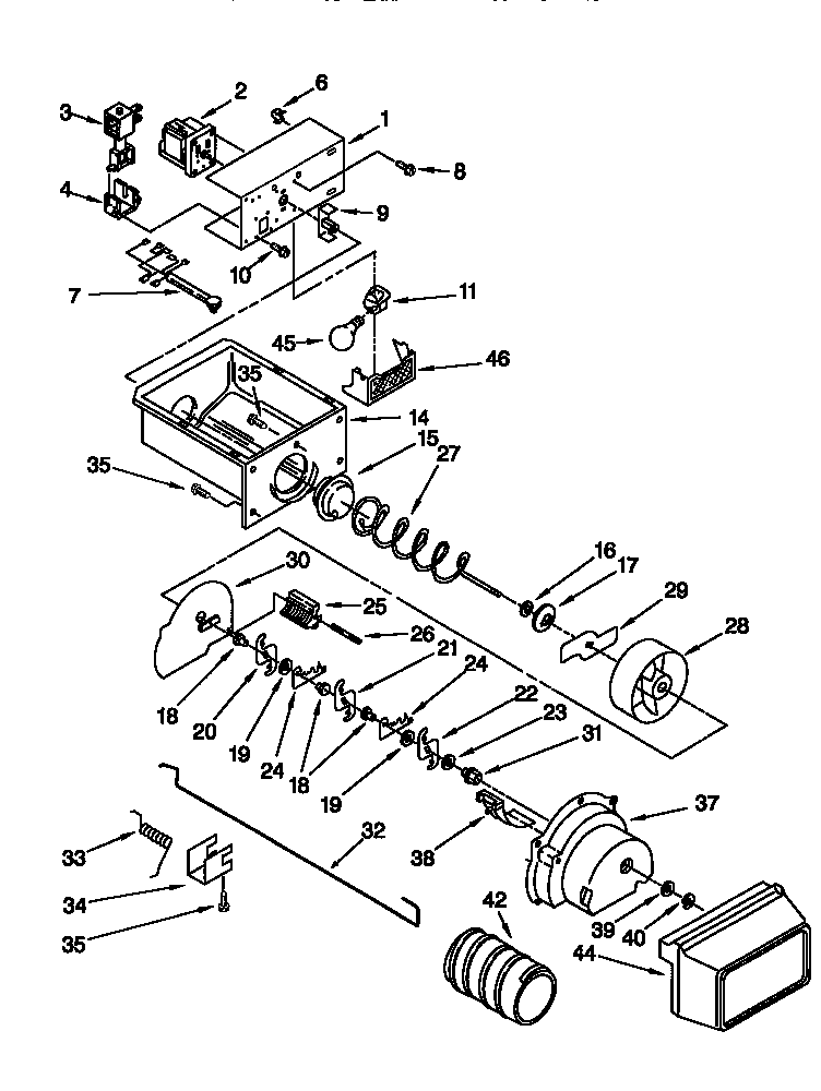 Kenmore 10657575791 motor and ice container diagram