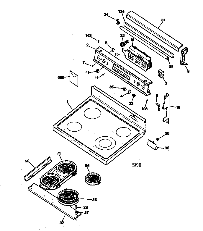 GE JB960AY3 control panel & cooktop diagram