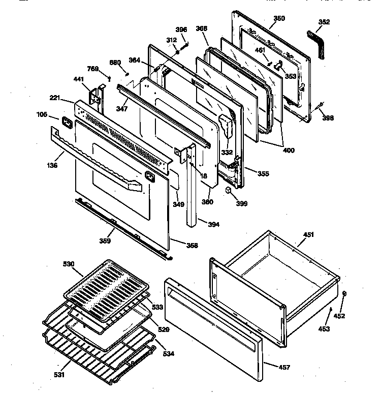 GE JB960AY3 door & drawer parts diagram