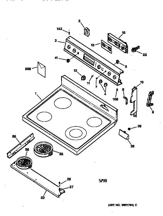 GE JBP66DY3WH control panel & cooktop diagram