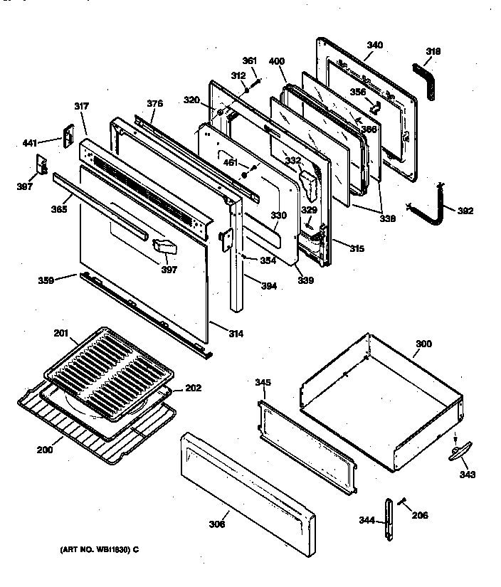 GE JGBP30DEA1WH door & drawer parts diagram