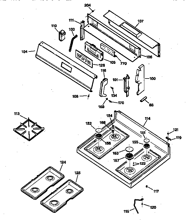 GE JGBP35BEA1BB control panel & cooktop diagram