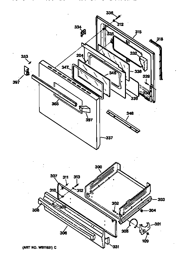 GE JGBC17PEA1WH door & drawer parts diagram