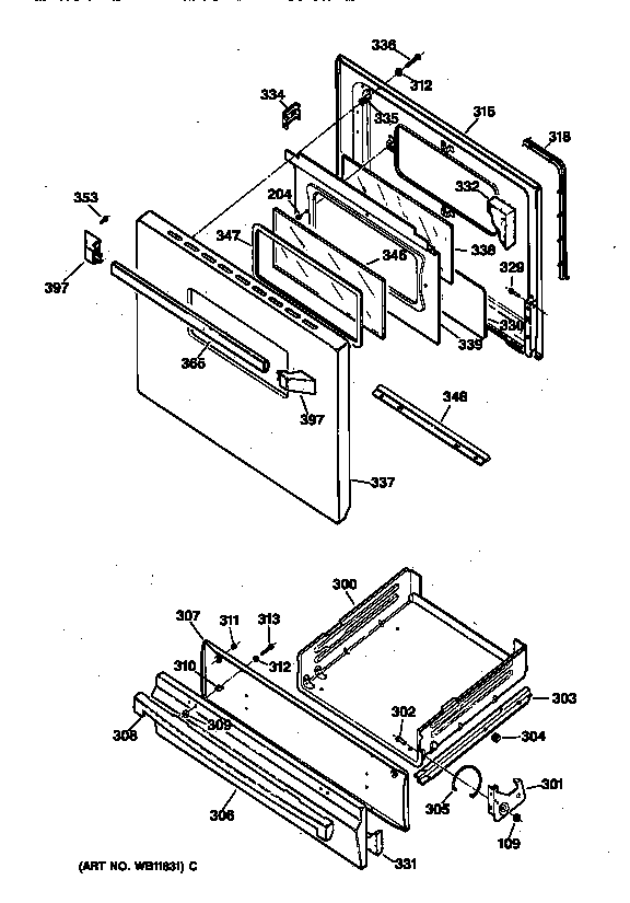 GE JGBS17PEA1AD door & drawer parts diagram