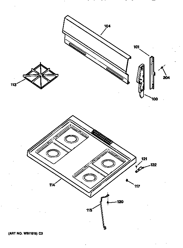 GE JGBS07PEA1WW cooktop diagram