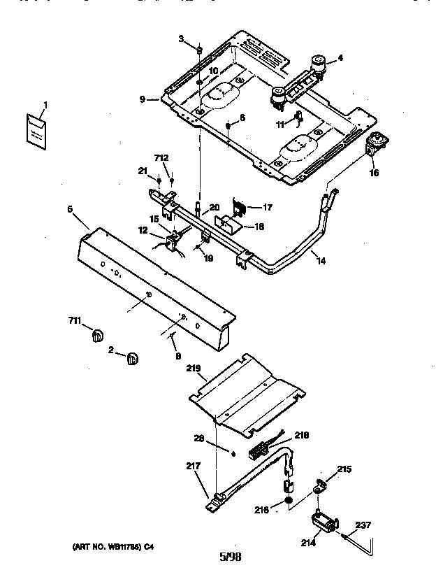 GE JGBS04BEA1AD gas & burner parts diagram