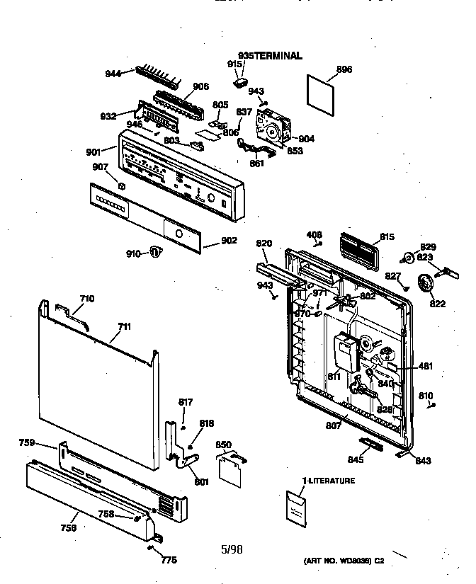 GE GSD3830Z01WW escutcheon & door assembly diagram