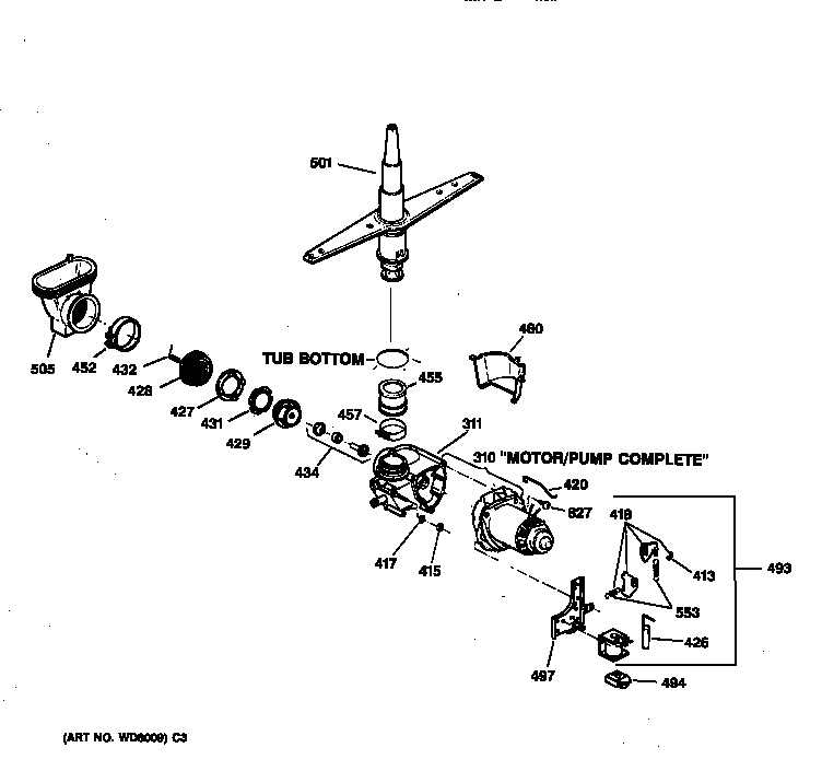 GE GSD3830Z01WW motor-pump mechanism diagram
