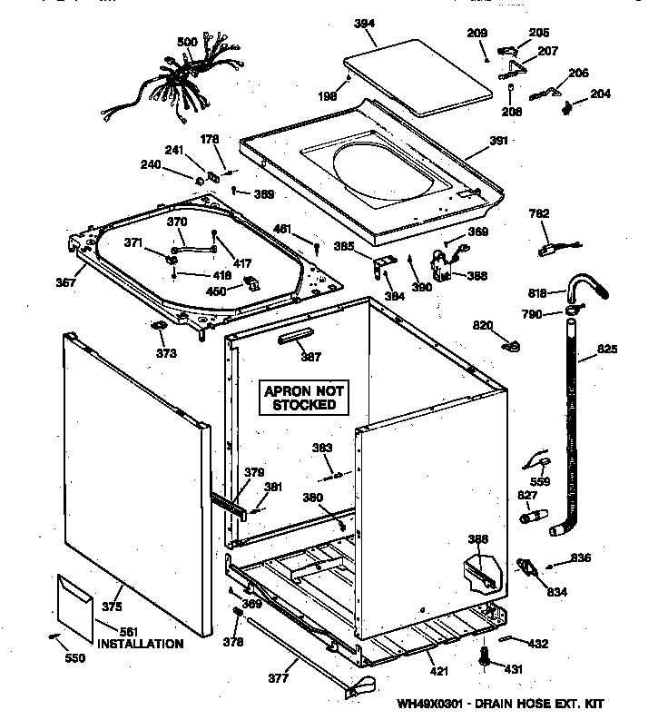 GE WCCB2050V1AC cabinet, cover & front panel diagram