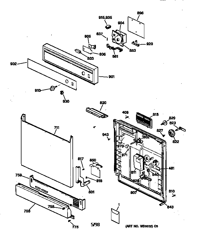 Hotpoint HDA2000Z01WH escutcheon & door assembly diagram