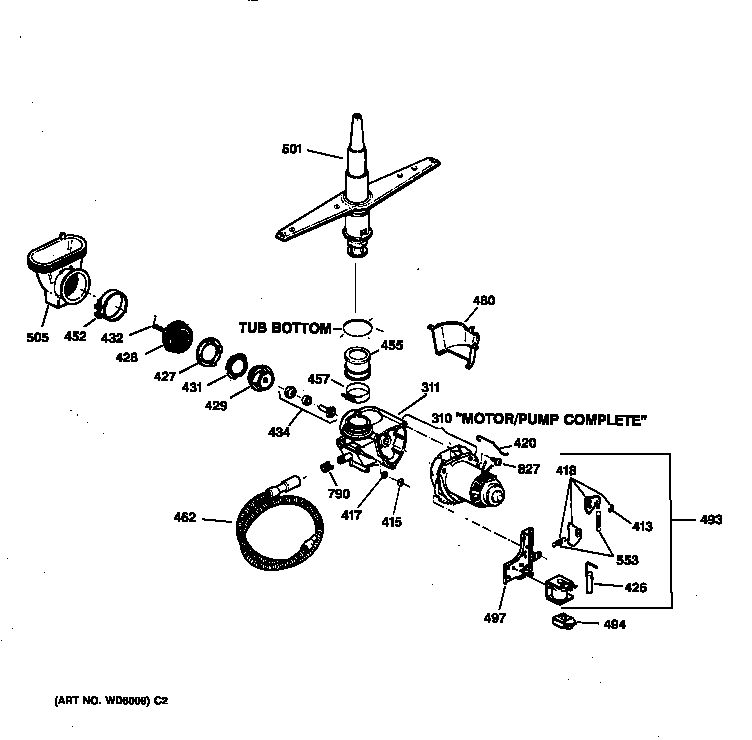 Hotpoint HDA2000Z01WH motor-pump mechanism diagram